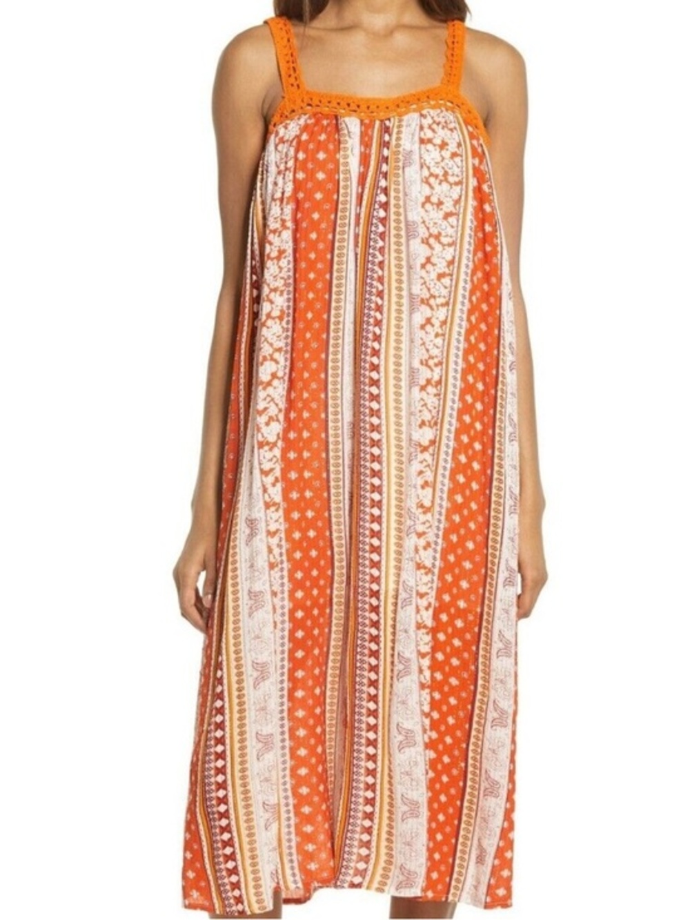 Raga Sun Canyon Metallic Tank Midi Dress in Orange Size Small